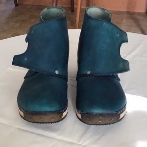 Handmade English Clogs Teal, Blue w/hardware